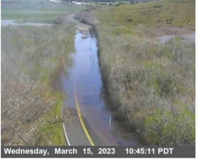 Caltrans Gasker Slough camera showing Highway 1 flooded